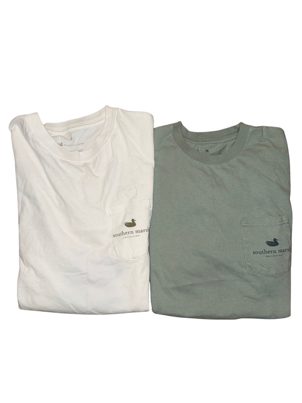 Southern Marsh Short Sleeve Pocket Tees — White & Sage Green